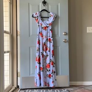 Floral Romper with High-low Attached Skirt